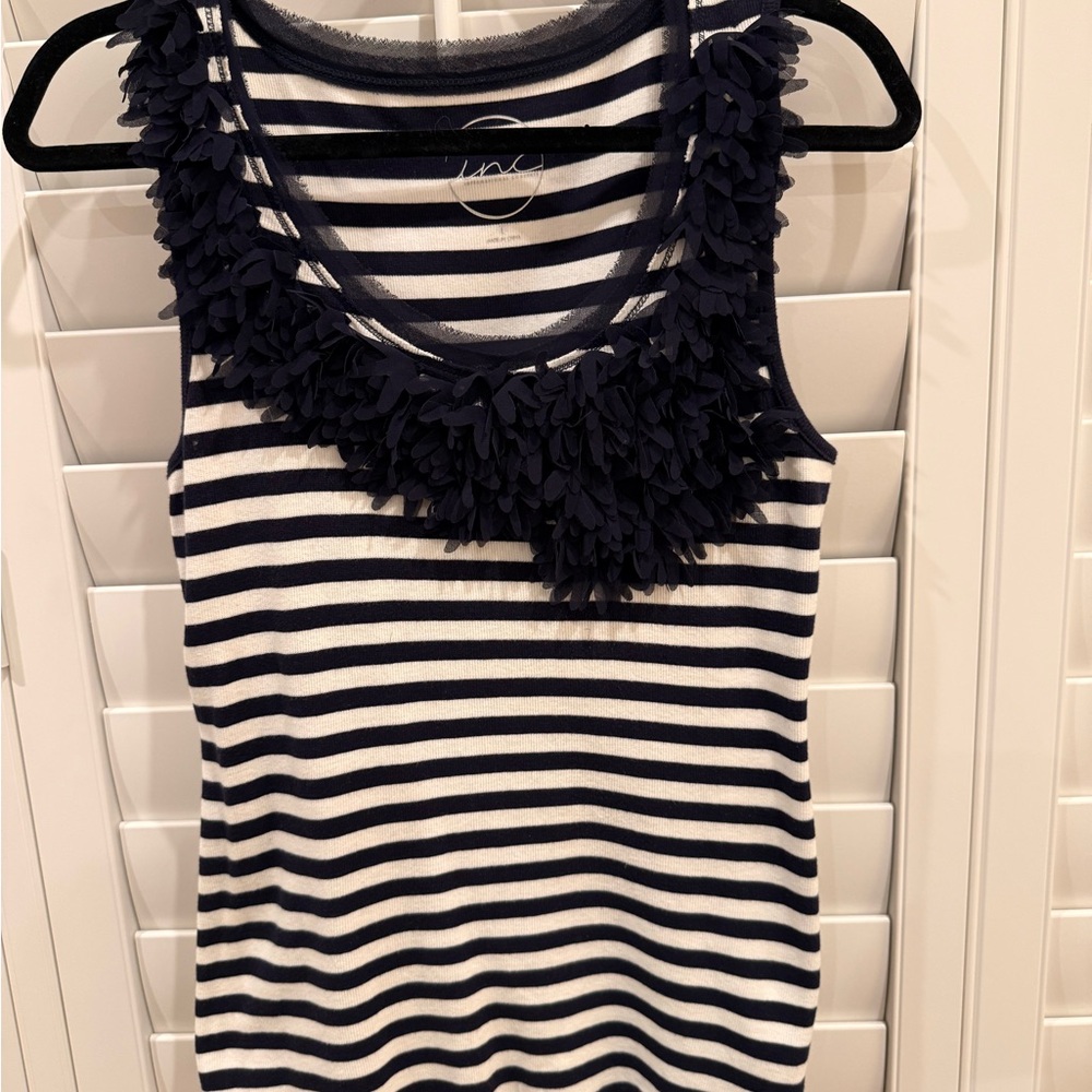 INC International Concepts Navy and White Striped Tank Top